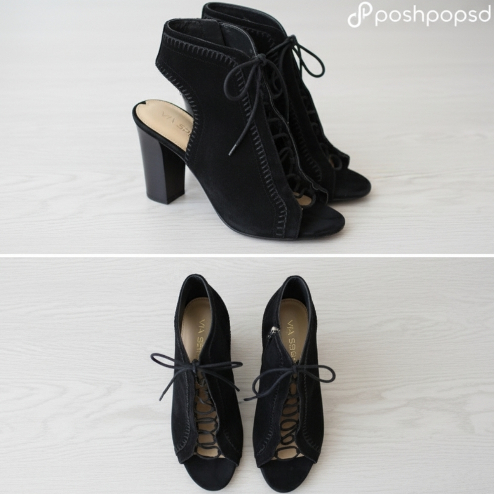 Via Spiga Black Lace-Up Heels Size 7.5